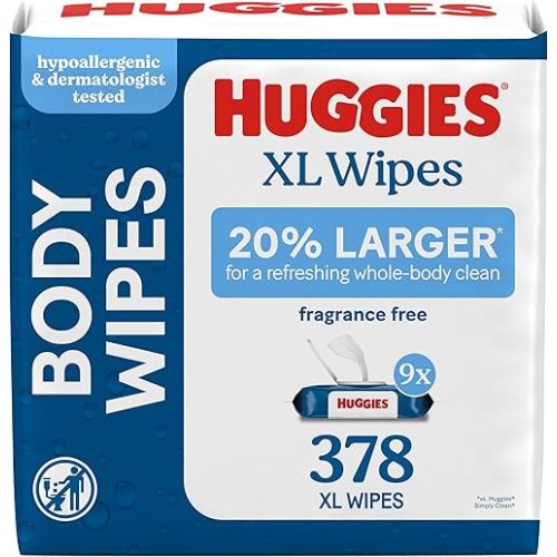 Huggies Extra Large Unscented Wipes, 9 Flip-Top Packs, 378 Count