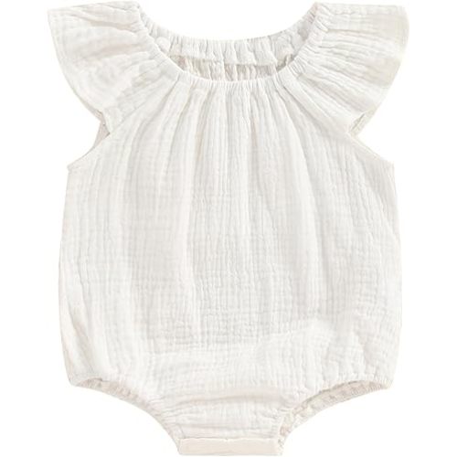 Mubineo Baby Girl Boy Summer Cotton Linen Romper Clothes Basic Plain Ruffle Sleeveless Comfy Rompers Newborn Tops