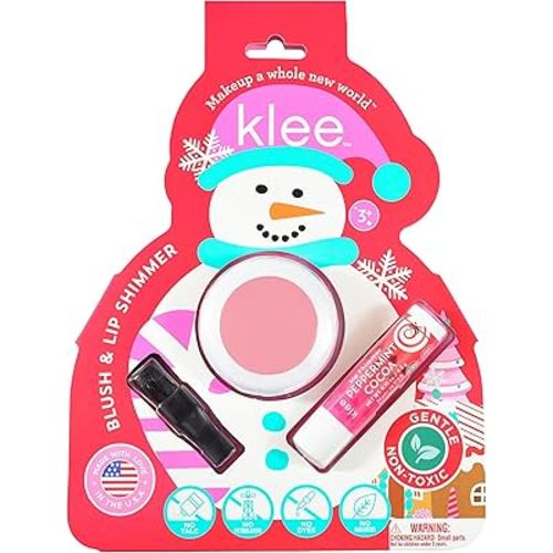 Klee Naturals Holiday Blush and Lip Shimmer Makeup Kit. Gentle and Non-Toxic. Perfect for Kids and Tweens. Made in USA. (Crystal Glow)