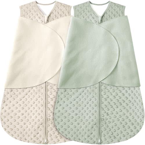 BSTOPPT Newborn Sleep Sack Baby Swaddle,0-12 Months,3-Way Adjustable Wearable Blanket,Swaddling Sleeping Bag (Beige & Grass green, 3-6 Months)