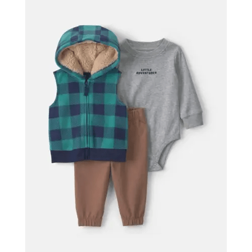 Baby Boy 3-Piece 'Little Adventurer' Buffalo Check Fleece Layering Set | Carter's