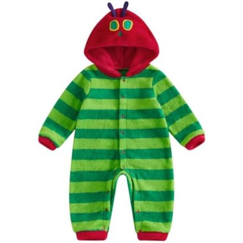 Baby Caterpillar Costume Plush Fleece Hooded Romper Jumpsuit for Halloween