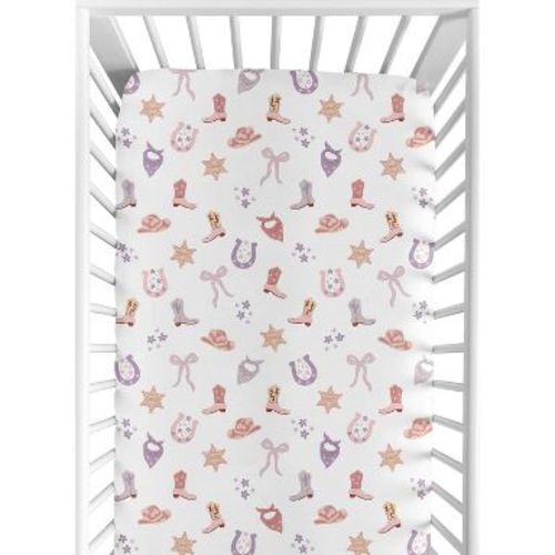 Sweet Jojo Designs Girl Baby Fitted Crib Sheet Boho Western Cowgirl Pink, Purple and Yellow
