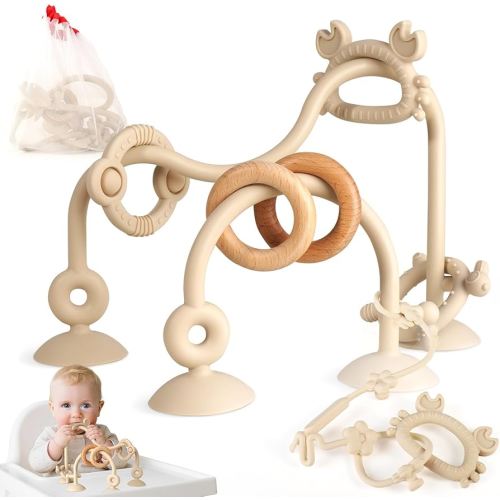 Baby Teething Relief Sensory Toys - High Chair Suction Cup Toys, Tactile Silicone Teether Developmental Toy for Babies, Einstein Activity Toy for Airplane Travel, Table, Highchair Tray
