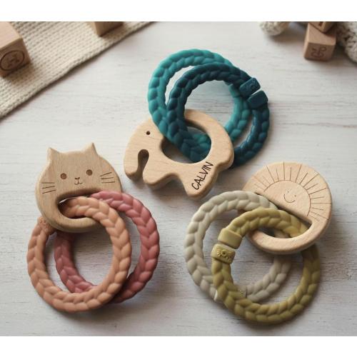 Personalized Wooden Rattle with Colorful Rings