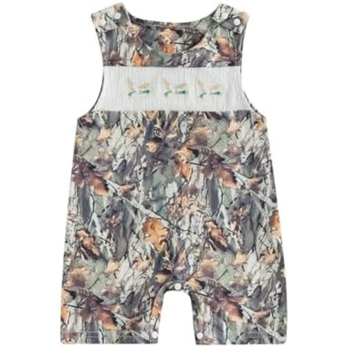 Newborn Baby Boy Hunting Outfit Duck Embroidery Camouflage Sleeveless Romper Jumpsuit Overalls Infant Summer Outfit