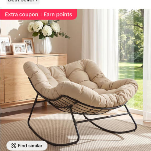 【Double-Side Fabric】ONBRILL Oversized Indoor Outdoor Rocking Chairs, Comfy Papasan Rocking Chair with Padded Cushion, Rattan Wicker Lounge Chair, Modern Reading Accent Chair for Balcony Garden, LivingRoom Furniture,Christmas Gift【SummerGarden】 - TikTok Sh