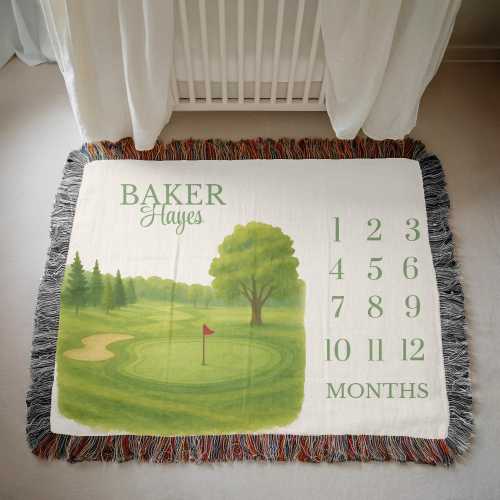 Personalized Golf Milestone Blanket Golf Nursery Decor Golf Monthly Baby Blanket Woven Blanket for Milestone Photo Golf Baby Shower Gift