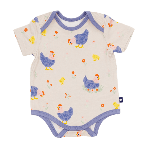 Larkspur Baby |Infant Bodysuit | Short Sleeve Bodysuit in Chick and Cluck