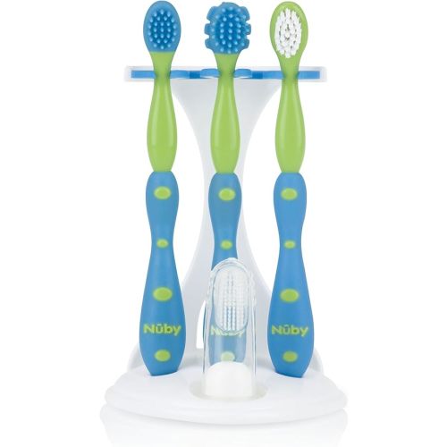 Nuby 4 Stage Oral Care Set System (Blue/Green, 4 Piece Set)