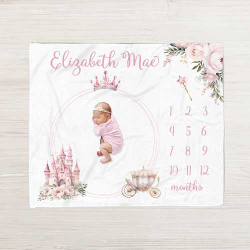 Princess Crown Milestone Blanket, Princess Girl Baby Milestone Blanket Personalized Monthly Blanket, Baby Girl Blanket, Princess Blanket 353