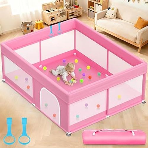 71x59 Large Baby Playpen - Pink Play Yard for Toddlers, Indoor Baby Fence