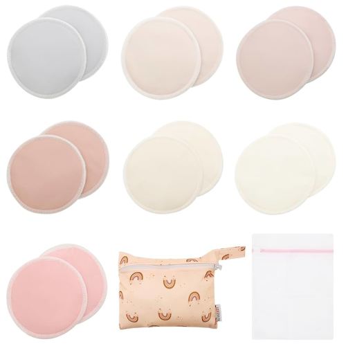 ALVABABY Nursing Pads 4 Layer Bamboo Breast Pads Soft Absorbent Maternity Reusable Pads Round Breastfeeding For Mothers Flat Bottom 4.72 Inch 14 Packs of Washable Breastfeeding Pads Sets 14RDB01-CA