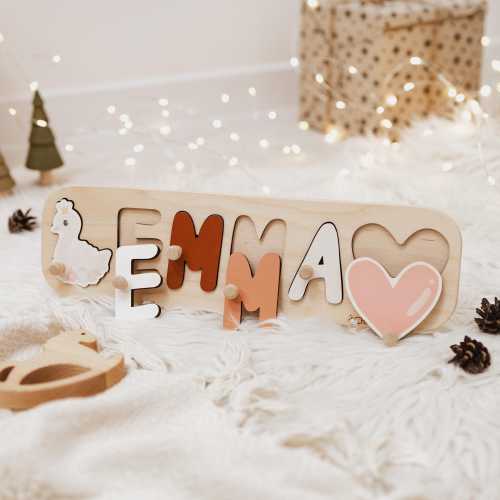 Personalized Wood Name Puzzle for Toddler, Montessori Baby Toy, New Baby Gift, First Birthday Gift for Boy or Girl