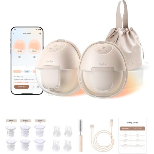 eufy Security Heated Breast Pump S1, Hands-Free Breast Pump with Industry-Leading HeatFlow Tech, App-Controlled OptiRhythm, Hospital-Grade Suction, Leakproof, Slim and Ultra-Quiet for in-Bra Use