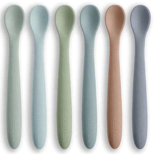 Comfy Cubs Silicone Baby Spoons Set 6-Pack, Ocean 6.46 x 0.95 in – BPA Free, Soft Gum-Safe Toddler Eating Essentials – Lightweight & Flexible Baby Spoons, Dishwasher Safe, Fun Utensils for Babies