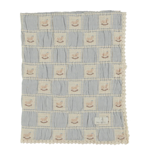 Blue Rocking Horse Patchwork Blanket – Soft Baby Blanket
