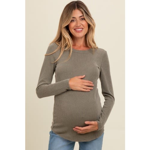 Ribbed Scoop Neck Long Sleeve Top