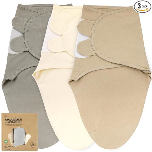 Bublo Baby Swaddles for Newborns – 3-Pack Infant Swaddles 0-3 Months – Adjustable Swaddle Sleep Sack – Soft Organic Cotton Baby Wrap for Safe & Cozy Sleep (Solid Grey)