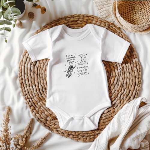 Astronaut and Moon Love Inspired Original Hand Drawn Baby Onesie