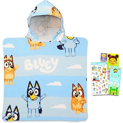Bluey Kids Towel Set for Boys and Girls - Bundle with Bluey Hooded Bath Towel Plus Stickers and More | Bluey Bathroom Set