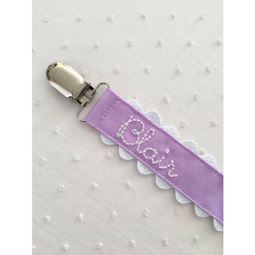 Ric Rac Monogrammed Pacifier Clip Holder Embroidered Name
