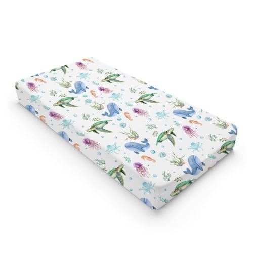 Colorful Sea Animals Changing Pad Cover Ocean Turtle Whale Jellyfish Sea Horse Weeds Sealife Diaper Change Table Pad Cover for Boys Girls Soft Stretch Fitted Changing Mat Sheets Cover 32''x16''