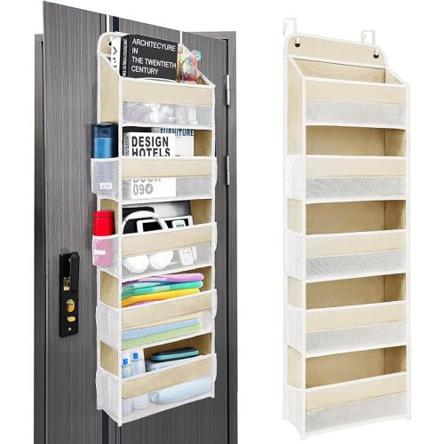 Space Saving Over The Door Organizer,5 Shelves & 8 Side Pockets,Anti Tilt Hanging Behind Door Storage,Heavy-Duty Reinforced Mesh Rack Holds 44lb for Bathroom,Pantry, Nursery,Closet, Shoes, Towels