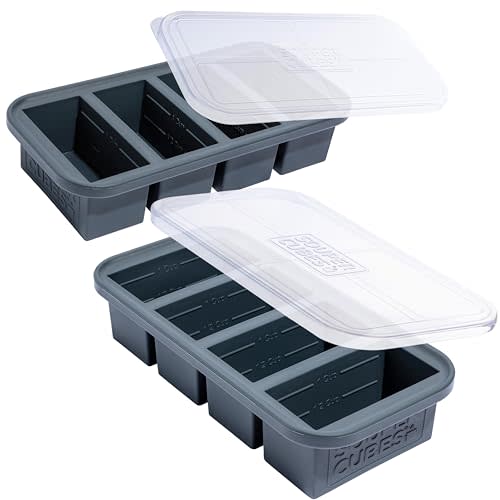 Souper Cubes 1 Cup Silicone Freezer Tray with Lids, Perfect for Storing Broth, Leftovers, Rice, Sauce and More, Silicone Soup Freezer Molds for Meal Prepping - Charcoal - 2-Pack