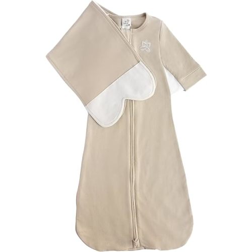 Safe Organic Newborn Baby Sleep Sack & Wrap Blanket | Natural Transitional Accessory for Calming Sleep Support, Small Oat (7-12 lbs)