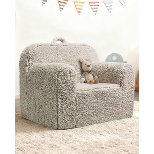 Toddler & Kids Chairs Comfy - 3 in 1 Soft Toddler Couch with Safe Handle & Stable Structure, Washable Kids Sofa Chair for Reading Playing Relaxing, Gifts for Boys Girls, Light Grey