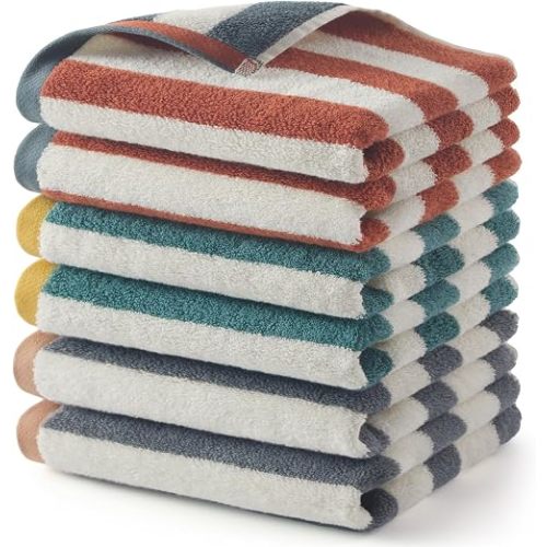 REDKISS Striped Cotton Washcloths 6 Pack