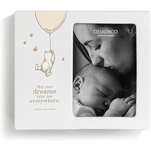 DEMDACO Pooh Classic Yellow Bear, 8.5 x 7.5 Inch, White and Brown, Ceramic Stoneware, Wall or Tabletop Picture Frame, All The Sweetness, Holds a 4 x 6 Photo