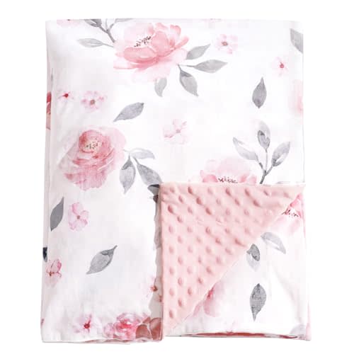 PHF Minky Baby Blanket for Girls, 30x40 Inches Soft Double Layer Baby Blankets with Dotted Backing, Receiving Blanket for Newborn, Infant, Babies, Floral