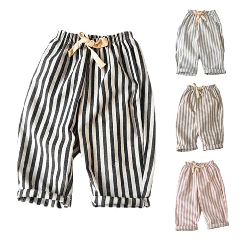 RKSTN Kids Summer Cotton Linen Pants Toddler Boys Girls Trousers Casual Striped Long Pant Rubber Waist Beach Pants