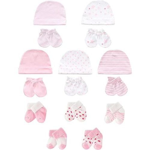 Baby Hats Mittens and Socks Set Soft Cotton Newborn Hat Glove for Boys Girls 0-6 Month