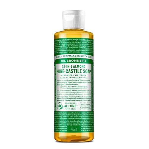 Dr. Bronner's - Pure-Castile Liquid Soap (Almond, 8 ounce) - Made with Organic Oils, 18-in-1 Uses: Face, Body, Hair, Laundry, Pets and Dishes, Concentrated, Vegan, Non-GMO
