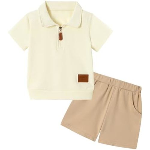 ZOEREA Toddler Baby Boy Clothes Summer Outfits Short Sleeve Solid Elastic Sweatshirt and Shorts 2 Piece Sweatsuit Set 1-5T