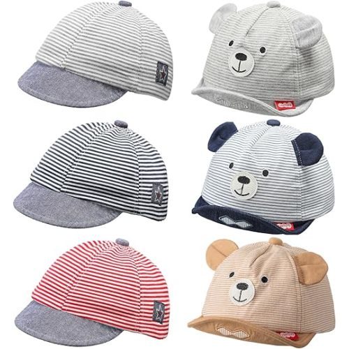 Zhanmai 6 Pieces Baseball Cap Adjustable Striped Bear Sunhat Baseball Hats Soft Cotton Hat Cute Lovely