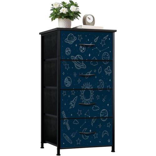 Dresser for Bedroom Dresser for Closet Whimsical Space Themed Planets Rockets Stars Nursery Dressers & Chests of Drawers Fabric Closet Organizers and Storage with 4 Drawers Storage Bins