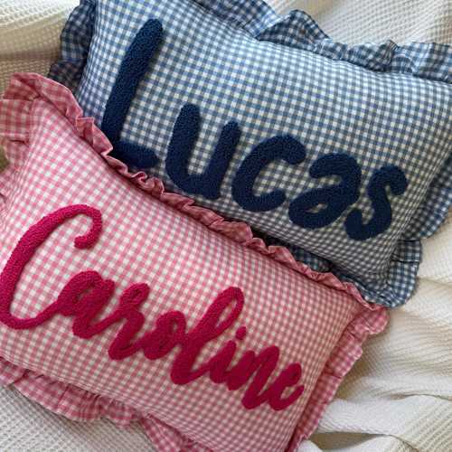 Personalized Name Nursery Pillow, TEXT: Sonny, FONT: Cream, FABRIC COLOR: Beige, THREAD COLOR: Dark Olivia