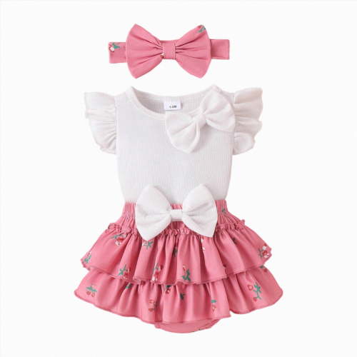 Gubotare Baby Romper Short Sleeve Infant Baby Girl Summer Clothes Sleeve Baby Girl Romper Headband 0 3 6 9 12 18 24 Months (White,6-9 Months)