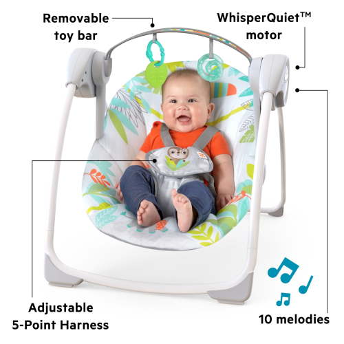Rainforest Vibes 6-Speed Portable Automatic Travel Baby Swing with Toy Bar, Newborn+
