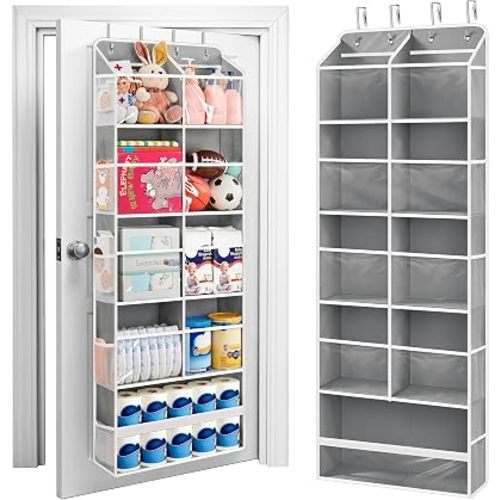 JARLINK Over the Door Organizer Storage, 5-Tier Extra Large Hanging Storage with 10 Mesh Pockets, 100 lbs Capacity Behind Door Storage for Bedroom, Bathroom, Pantry, Nursery, (Grey)