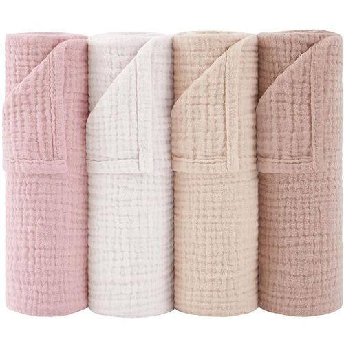 Susurration Muslin Burp Cloths 24x24 Inches Ultra Soft 100% Cotton, 4 or 7 Pack Baby Washcloths for Newborn, Absorbent Burp Rags & Swaddle Blankets