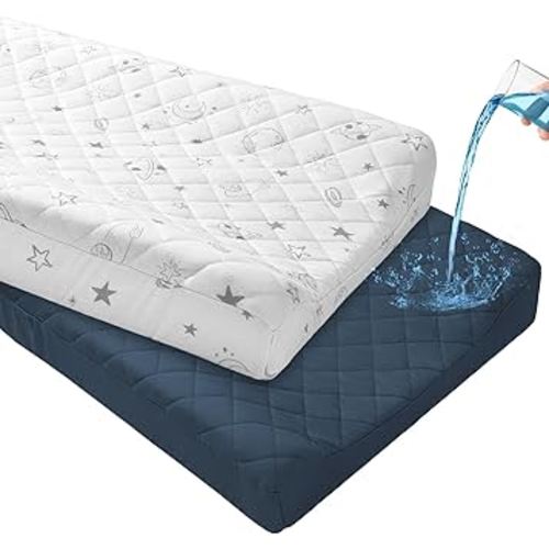 FIOBEE Changing Pad Cover Waterproof 2 Pack Quilted Diaper Change Table Sheets Breathable & Ultra Soft for Newborn Baby Boys Girls Fitted Changer Pads 32"x 16", Blue & Gray