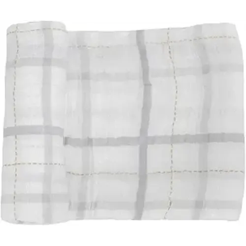 Little Unicorn Premium Cotton Swaddle Baby Blanket | Breathable Fabric | for swaddling, Play, Nursing & More (Grey Plaid)