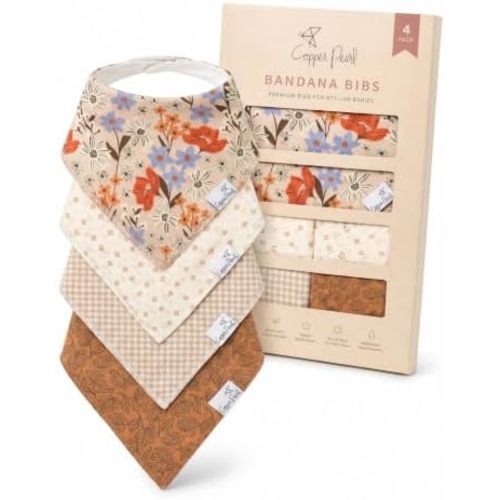 Copper Pearl Baby Bibs 4 Pack, Bandana Drool Bibs for Baby Girl & Boy, Soft Cotton Bibs for Drooling and Teething