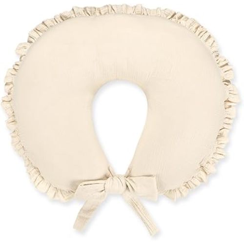Muslin Nursing Pillow Cover, Breathable & Soft Ruffle Nursing Covers for Breastfeeding Pillows, Comfortable Pillow Slipcover with Extended Adjustable Strap for Baby Boys Girls, Apricot(Only Cover)