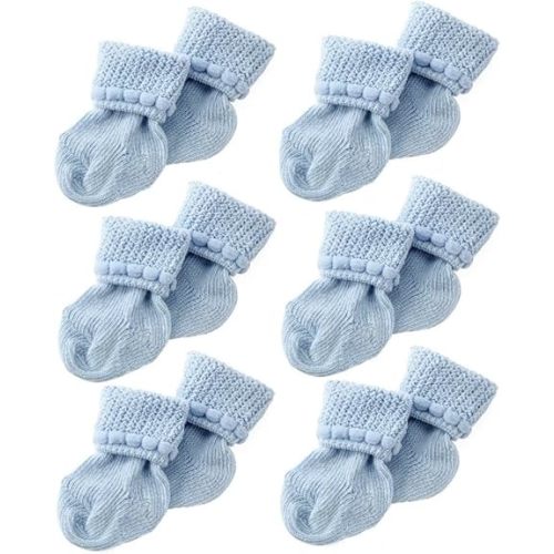 Nurses Choice 6 Pairs Stay-On Baby Socks, Soft Bubble Cuff Cotton Booties 0–3 Months, Hospital Trusted Essentials
